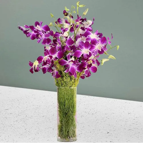 Captivating Vase Full of 12 Purple Orchids