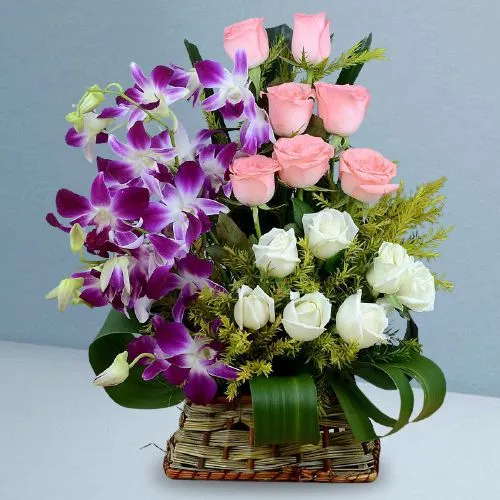 Fantastic Roses n Orchids Wrap in Basket