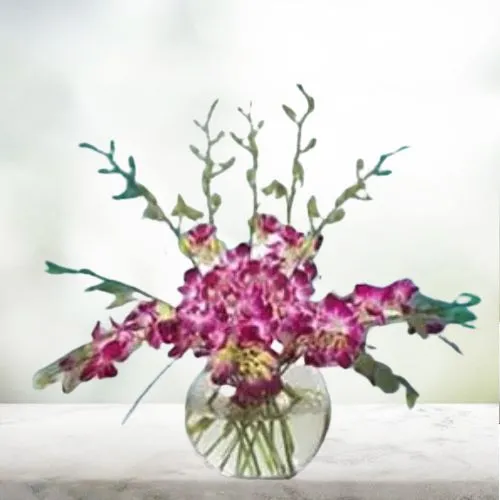 Blooming Purple Orchids Vase