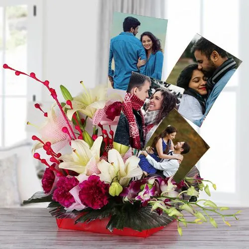 Astounding Love Basket of Mixed Flowers and Personalized Photos