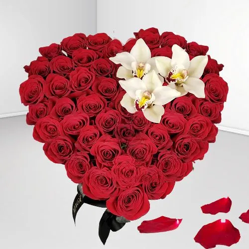 Designer Heart Shape Arrangement of Red Roses  N  Lilies