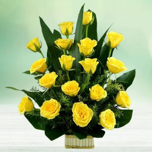 Exclusive Basket of 18 Yellow Roses