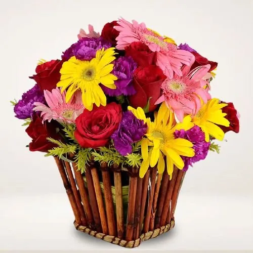 Enigmatic Basket of Exotic Flowers