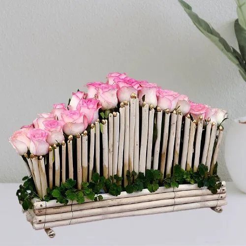 Breathtaking Pink Roses Arrow Shaped Basket