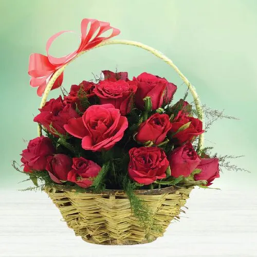 Radiantly Arranged Basket of 30 Red Roses