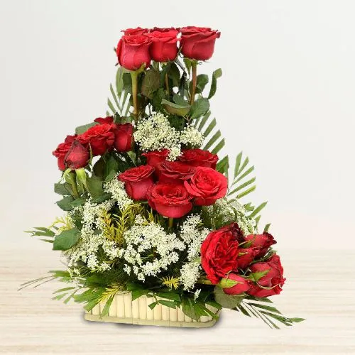 Ravishing 24 Red Roses Round Basket
