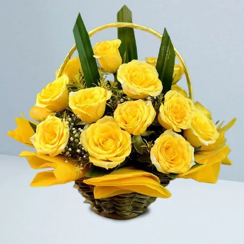 Sunny Smiles Yellow Roses Basket