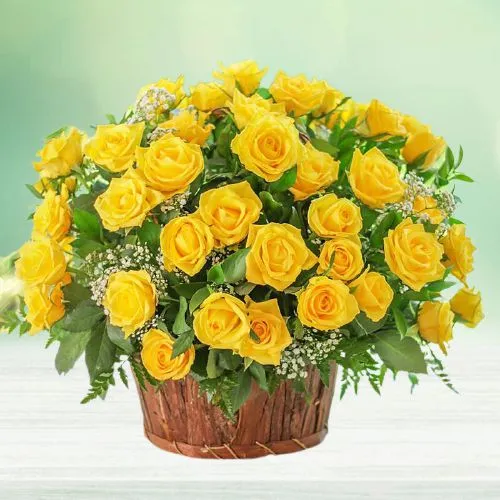 Sunshine 50 Yellow Roses Basket