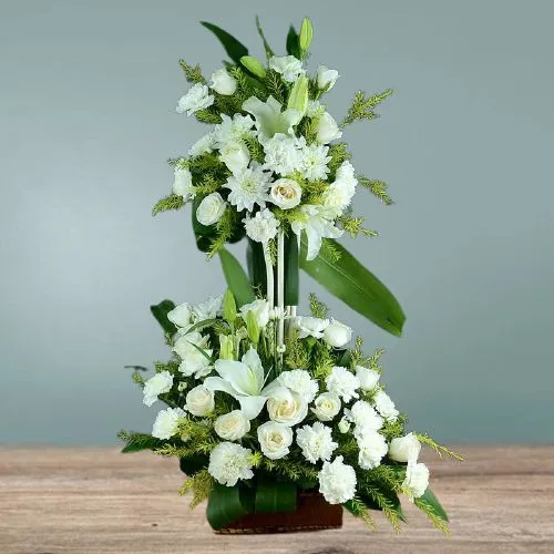 Splendid Tall Basket of White Flowers
