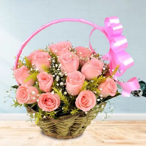 Seasons Surprise Pink Roses Basket