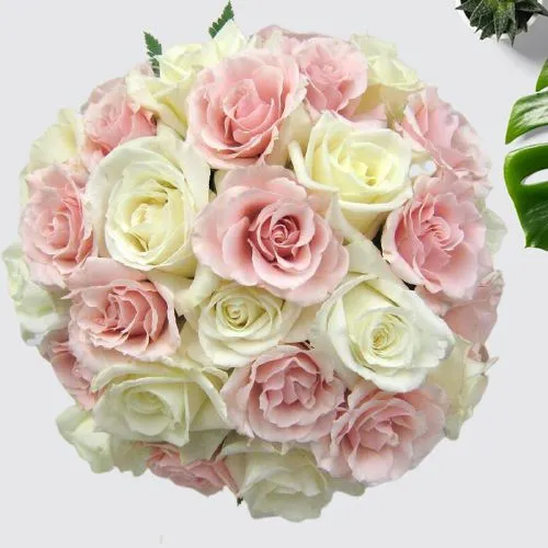 Touch of Elegance White N Pink Roses Basket