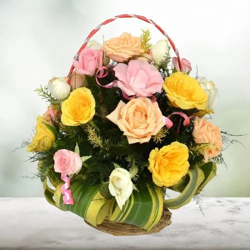Vivid Shades of Roses in a Basket