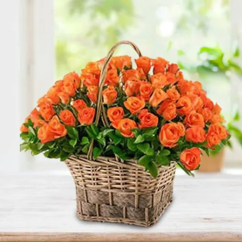 Beautifying Love Orange Roses Basket