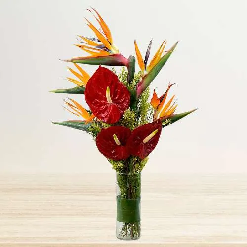 Lovely Vase Arrangement of Exotic Flowers