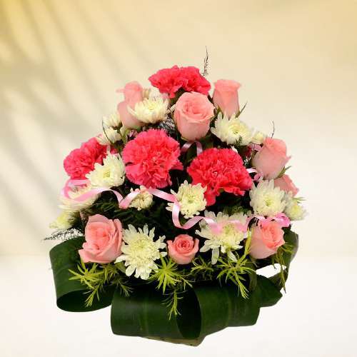 Brilliant Gift of Pink Blooms n Daisies Basket