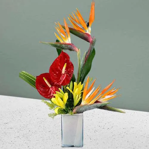 Romantic Gift of Exotic Flowers in Vase