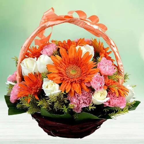 Wonderful Roses, Carnations n Gerberas Basket