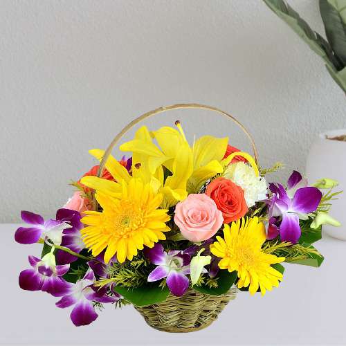 Elegant Basket of Mixed Flowers