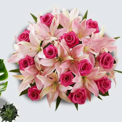Vibes of Pink Roses n Lilies Bouquet