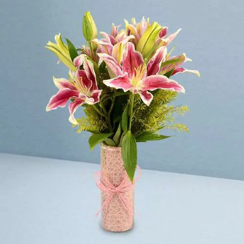 Clad in Pink Lilies Vase