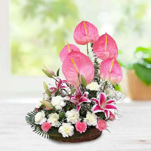 Splendid Mixed Flowers Basket