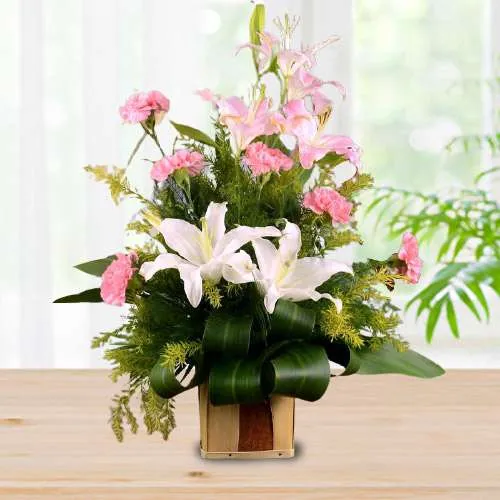 Glamorous Mixed Lilies n Carnation Basket