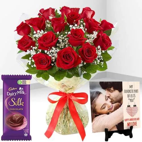 Fantastic Choice of Red Rose Bouquet with Personalized Photo Tile  N  Cadbury Silk