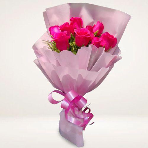 Majestic Bouquet of Pink Roses in a Tissue Wrap
