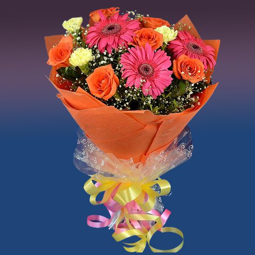 Cheerful Wrapped in love Mixed Flower Bouquet