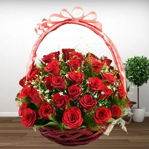 Captivating Basket Full of Red Roses	