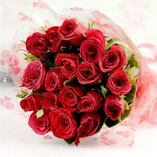 Extravagant Red Roses with Greens Bouquet