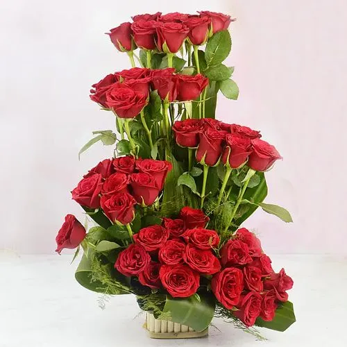 Beautiful Tall Display of Red Roses in Basket
