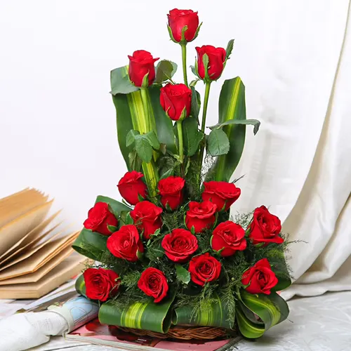 Captivating Love Treasure 15 Red Roses in a Basket