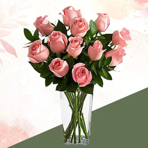 Radiant Array of Peach Roses with Greens in a Vase