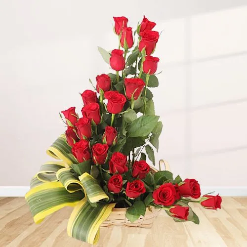Striking Array of Harmony Red Roses in Basket
