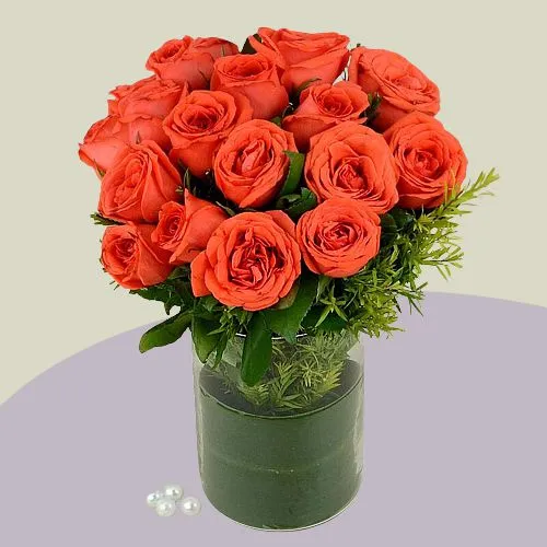Delightful Display of Orange Roses in a Vase