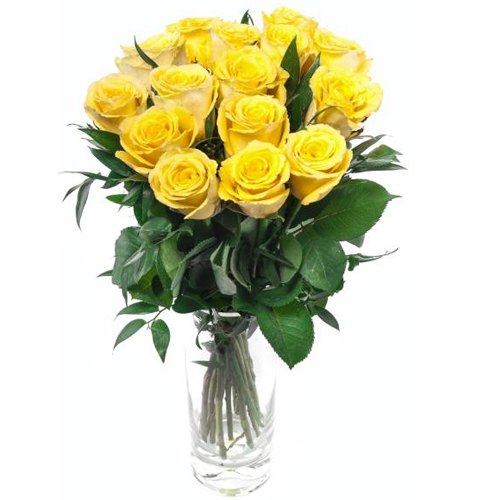 Charming Twelve Yellow Roses in a Vase with Full of Love