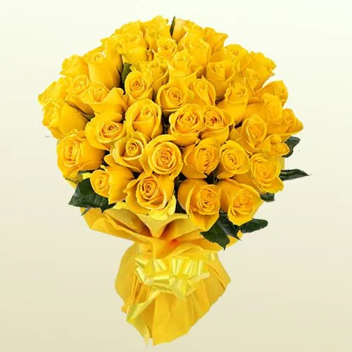 Special Bouquet of Yellow Roses with Green Leaves