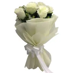 Calming Aura White Roses Bouquet in White Tissue Wrap
