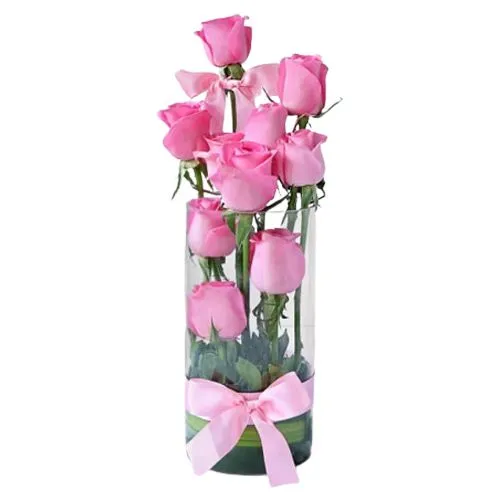 Dazzling Pink Roses in a Glass Vase
