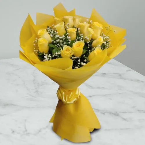 Aromatic Tissue Wrapped Yellow Rose with baby breath filler Bouquet