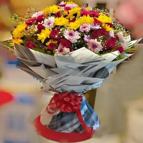 Classic Arrangement of Mixed Colorful Flowers with Designer Tissue