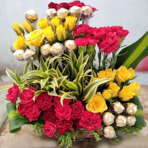 Attractive Arrangement of Assorted Flowers with Ferrero Rocher Chocolate