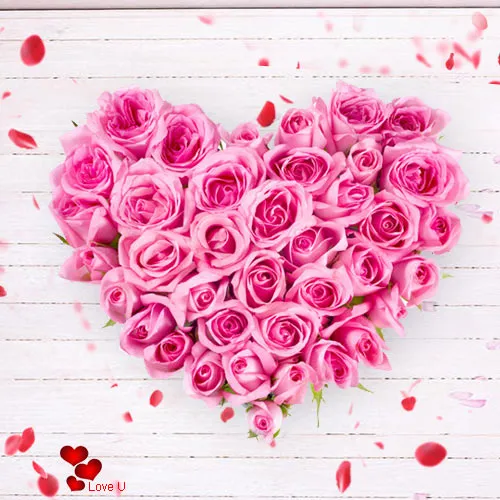 Rose Day Surprise of Heart Shape Pink Roses Arrangement