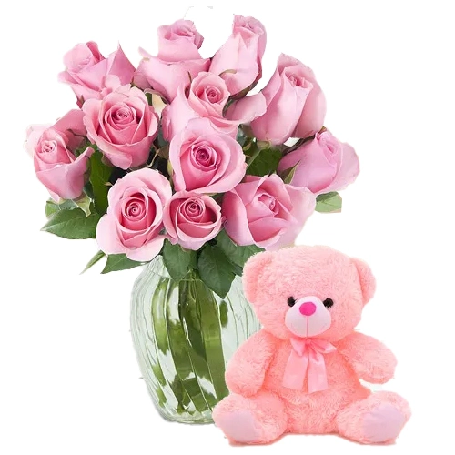 Send Pink Roses N Teddy for Hug Day
