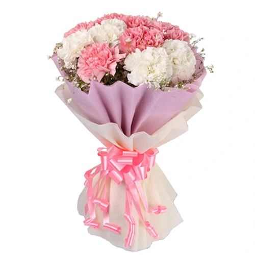 Delicate Assemble of White N Pink Carnations
