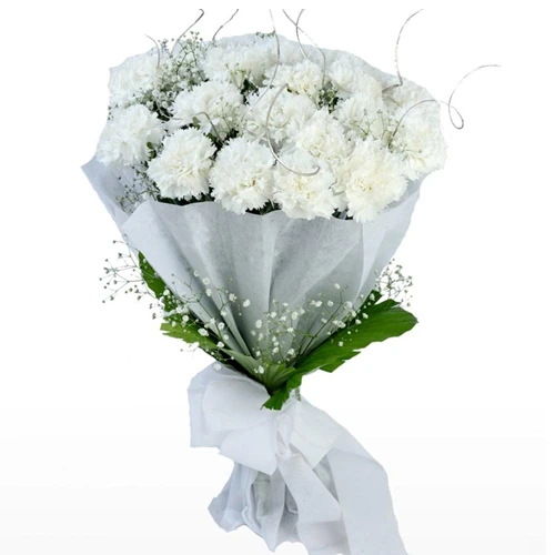 Blossoming Bouquet of White Carnations
