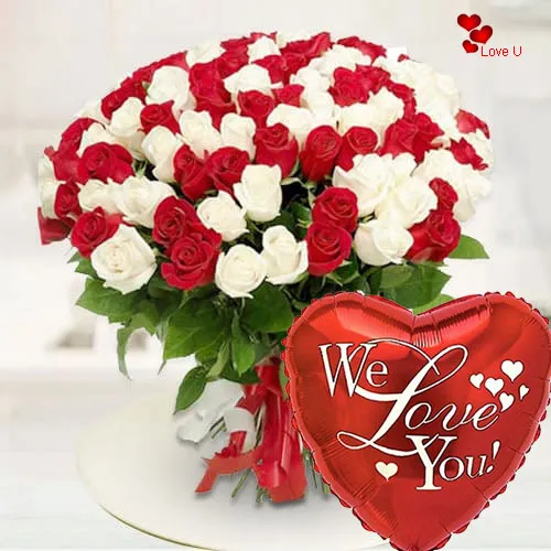 Gift Red N White Roses Bouquet Online