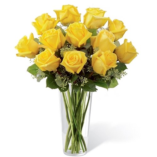 Magical Assemble of Yellow Roses in a Glass Vase