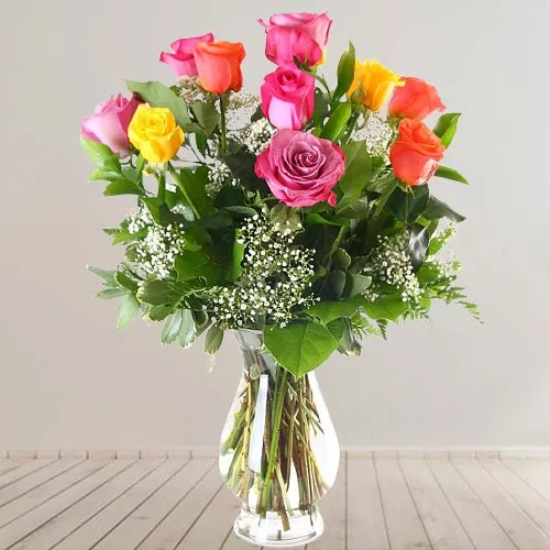 Stunning Selection of Mixed Roses in a Glass Vase